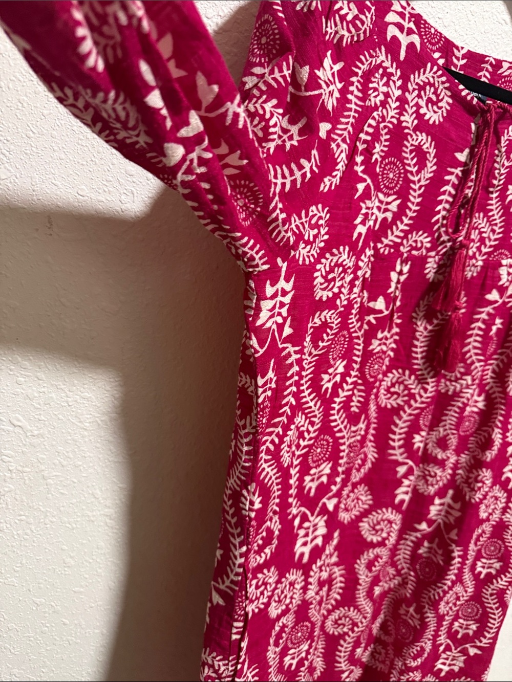 Studio Park Magenta Pink Floral Print Tassel Tie Cotton Shift Dress Medium - Picture 8 of 15
